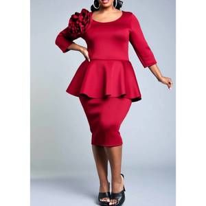NEW VIVA CURVY handmade blossomed floral accent peplum dress in red